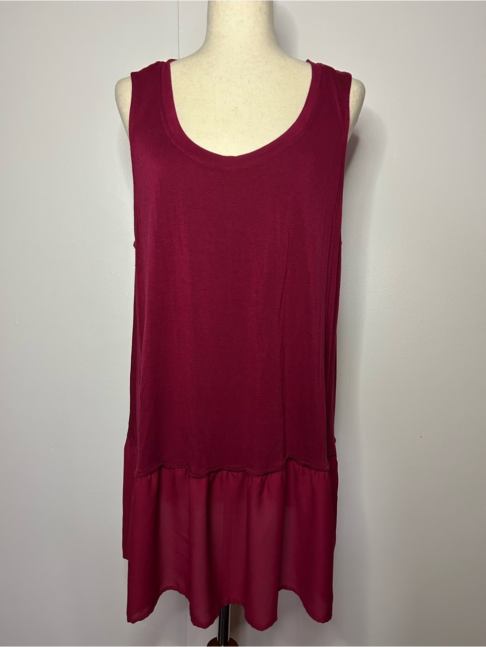 LANE BRYANT Maroon Flowy Tank Tunic with Ruffled Hem